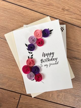 byLucyDesigns2020 - Etsy 8 March Card Ideas Diy, Greeting Cards Handmade For Birthday, Diy Birthday Greeting Cards, Diy Cards Handmade Happy Birthday, Birthday Card Simple Handmade, Birthday Card Quilling, Simple Quilling Cards, Simple Card Design Handmade, Happy Birthday Cards Handmade Paper Crafts