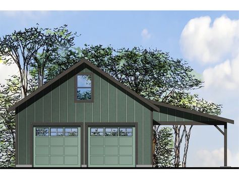 051G-0094: Two-Car Garage Workshop Plan with Covered Patio Green Garage, Detached Garage Designs, 2 Car Garage Plans, Pole Barn Garage, Garage Plans Detached, Plan Garage, Garage Workshop Plans, Carport Plans, Garage Addition