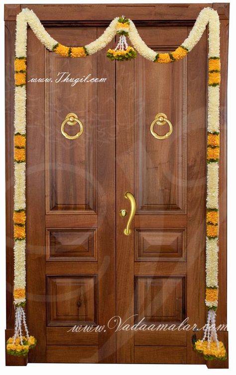 Door Flower Decoration, Entrance Door Decor, One Side, Decorative Garland, Flower Door, House Warming Ceremony, Door Hanging Decorations, Flower Garland Wedding, Diwali Decorations At Home