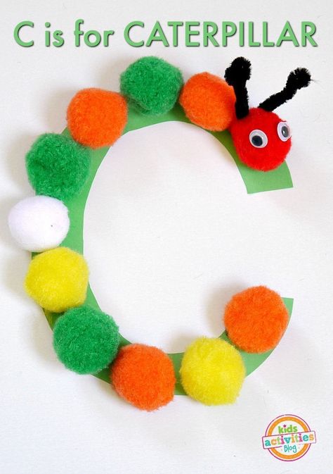 Letter C Craft- C is for Caterpillar Preschool Craft | Kids Activities Blog Letter C Craft, C Is For Caterpillar, C Craft, Caterpillar Preschool, Letter C Activities, Letter C Crafts, Preschool Letter Crafts, Alphabet Crafts Preschool, Abc Crafts