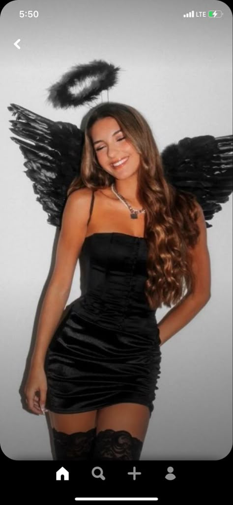 Black Angel Halloween Costume, Dark Angel Halloween Costume, Black Angel Costume, Halloween Rave Outfits, Black Dress Halloween Costume, Halloween Costume 2023, Diy Fantasia, Angel Halloween Costumes, Angel Halloween