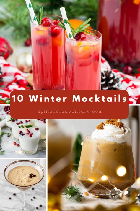 10 Best Winter Mocktails - A Pinch of Adventure Mocktail Christmas, Winter Mocktail, Christmas Mocktail Recipes, Christmas Mocktail, Winter Mocktails, Mocktail Party, Holiday Mocktail, Best Non Alcoholic Drinks, Christmas Mocktails