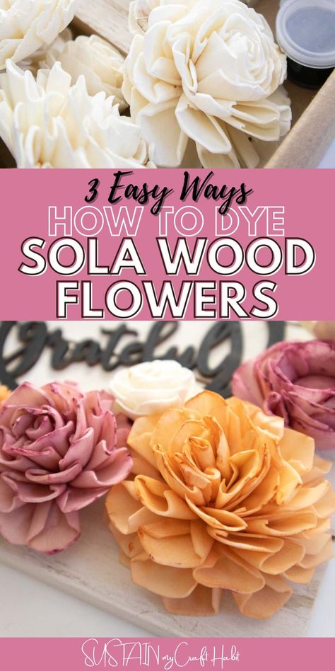 Wood Roses How To Make, Making Wood Flowers, How To Make Wood Flower Bouquet, Dye Wood Flowers, Painting Wood Flowers, Wooden Flower Painting Ideas, How To Dye Flowers, Wooden Flower Decor, Wooden Flower Bouquet Diy