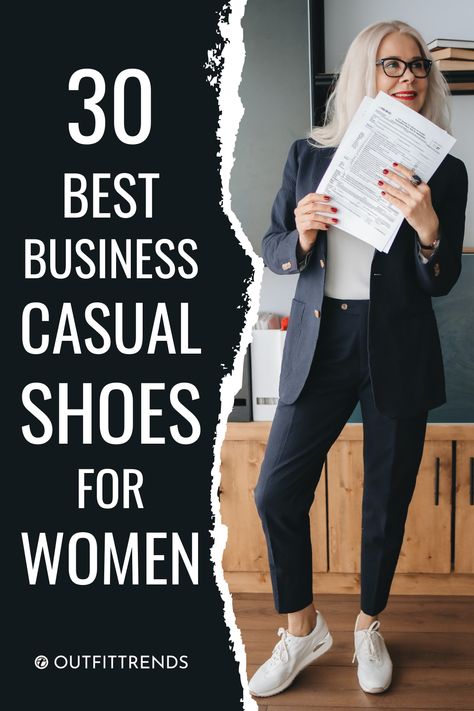 30 Best Business Casual Shoes For Women Stylish and Decent Business Professional Outfits With Tennis Shoes, Comfy Shoes For Work Business Casual, Business Outfit With Flats, Comfy Work Shoes Business Casual, Womens Business Casual Shoes Winter, Business Casual Shoes Winter, Work Outfits Women Shoes, Sneakers With Business Casual Women, Business Casual Outfits Sneakers Women