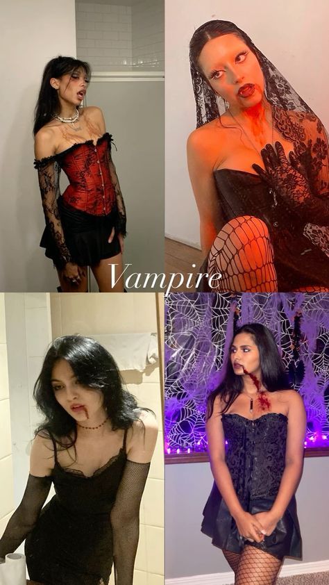 Red Black Halloween Costume, Dark Princess Halloween Costume, Couples Costume Vampire, Easy Vampire Halloween Costumes, Vampire Ideas Outfits, Hailey Bieber Vampire Costume, Diy Vampire Halloween Costume, Vampire Costume Halloween Women, Vampire Costume Inspo Women