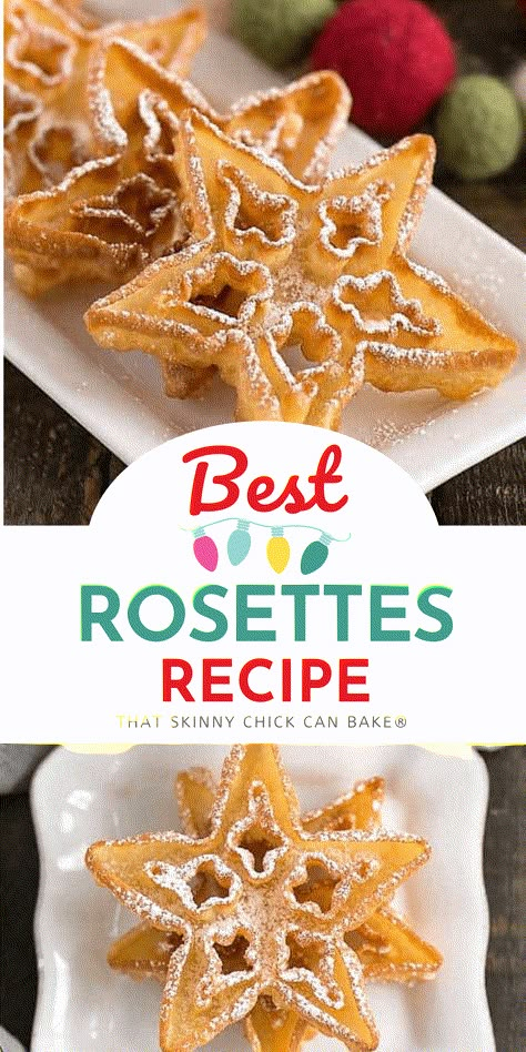 Rosettes Cookies - delicate, exquisite deep-fried cookies that are perfect for the holidays! A Scandinavian dessert that's a Christmas tradition! Sprinkled with powdered sugar like the fallen snow, these beauties are terrific for gifting or family celebrations! Rosettes Recipe, Rosettes Cookie Recipe, Rosette Recipe, How To Make Rosettes, Norwegian Cookies, Rosette Cookies, Truffle Cookies, Cream Cheese Sugar Cookies, Fried Dessert