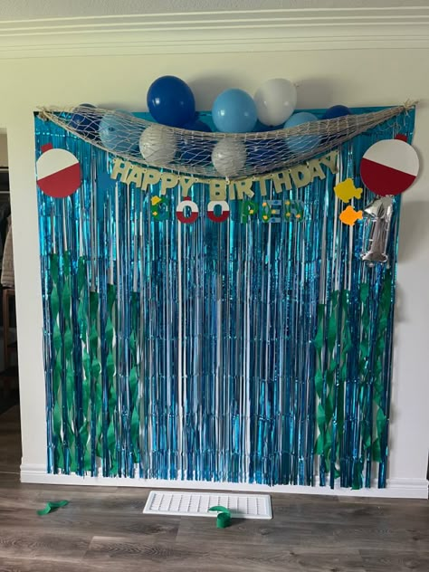 The Big One Fishing Birthday High Chair Banner, Diy Fishing Decorations Party, Oh Fishally One Birthday Decor, Fish Fry Party Ideas Families, 30th Fishing Birthday Party, Fishing 1st Birthday Party Decorations, Fishing Birthday Backdrop, First Fishing Birthday Party, Fishing 3rd Birthday Party