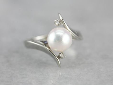 Pearl Jewelry | Antique, Vintage, Modern Pearl Ring Designs Silver, Pearl Ring Designs Unique, Pearl Rings In Gold, Pearl Ring Designs, Ring Pearl Modern, Pearl Ring Design, Modern Pearl Jewelry, Pearl Cocktail Ring, Rings Pearl