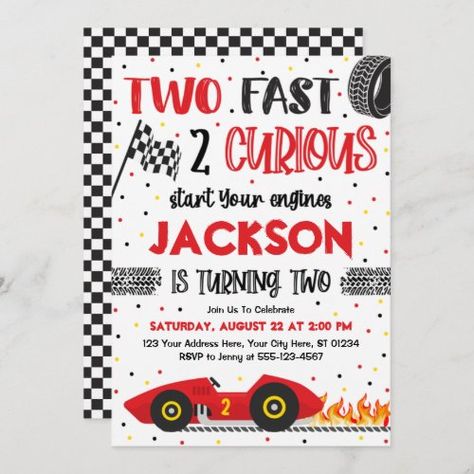 Two Fast 2 Curious Birthday Invitation, Boy Racing for $3.08 - Birthday Invitations Two Fast 2 Curious Birthday, Two Fast 2 Curious, Racing Invitation, Two Fast Two Furious, Second Birthday Boys, 2nd Birthday Party For Boys, 2nd Birthday Boys, Monster Trucks Birthday Party, Car Birthday Theme