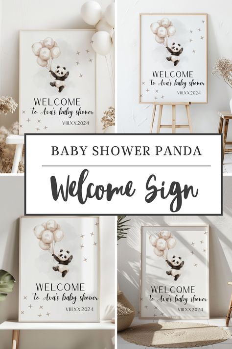 Enhance your baby shower celebration with our editable baby shower welcome sign featuring a charming panda and whimsical flying balloons. Booho in style, this modern and minimalistic design adds a touch of elegance to your event. Customize effortlessly and create a warm and inviting atmosphere for your guests. Perfect for capturing unforgettable memories, this editable sign is a must-have for a memorable baby shower. Panda Baby Shower Ideas, Panda Baby Shower Theme, Flying Balloons, Sweet Baby Shower Ideas, Panda Baby Showers, Panda Theme, Flying Balloon, Panda Baby, Bear Panda