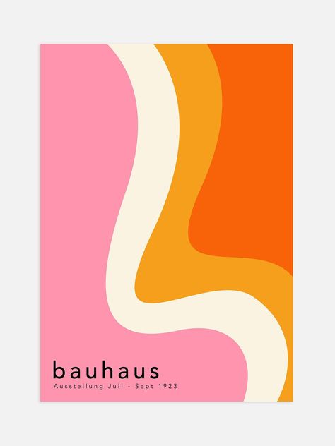 Pink Curve Bauhaus Poster Art Deco Color Palette, Retro Color Palette, Orange Color Palettes, Bauhaus Art, Bauhaus Poster, Color Palette Bright, Color Palette Pink, Bauhaus Design, Color Palette Design