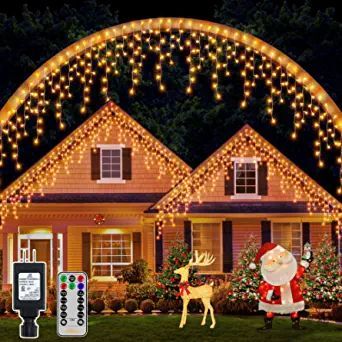 t this item 🎄【Super Bright Christmas Icicle Lights】OLLNY outdoor Christmas lights include 49ft/15m length+9.8ft/3m extension cord with a total of 99 drops, each group of 3 (4/6/8LED). These warm white icicle lights, keep these up all year, adding beautiful and interesting ice and snow atmosphere to hanging on your eaves, roof, curtain, home, patio, balcony, or yard. Icicle Lights Outdoor, Led Icicle Lights, Icicle Christmas Lights, Hanging Christmas Lights, Solar Fairy Lights, Panel Solar, Icicle Lights, Led Christmas Lights, Christmas Town