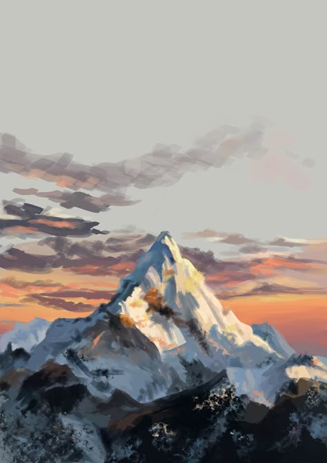 Digital Painting Everest Mountain on Behance Mountains Quotes, Aesthetic Mountains, Painting Mountains, Canvas Painting Ideas For Beginners, Mountains Painting, Mountains Aesthetic, Mountain Landscape Painting, Mountain Drawing, Easy Acrylic Painting