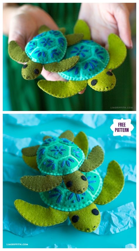 Felt Patterns Free, Felt Turtle, Fabric Art Diy, Sea Inspiration, Felt Toys Diy, Turtle Crafts, Felt Toys Patterns, Felt Animal Patterns, Sew Patterns