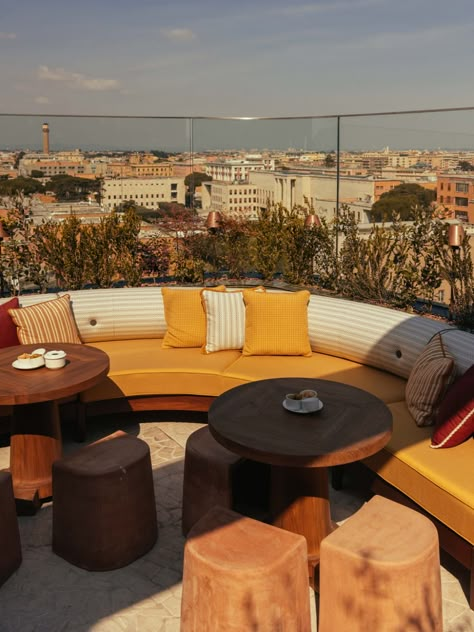 Soho House | Cecconi’s Terrazza opens on the Soho House Rome roof Soho House Rooftop, Soho House Terrace, Outdoor Bar With Roof, Soho House Pool, Soho House Rome, Soho House Interiors, Outdoor Bar Restaurant, Vogue Event, Restaurant Balcony