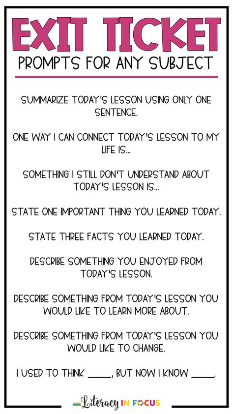 Exit Ticket Ideas, Ticket Ideas, Exit Slips, Ela Classroom, Exit Tickets, 4th Grade Classroom, High School Classroom, English Classroom, Middle School Classroom