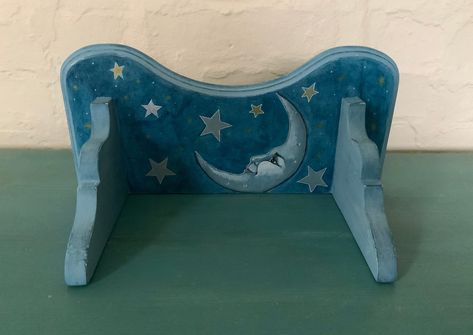 Hand Painted Designer Shelf by PlumSongCreative on Etsy Whimsigoth Bedroom, Designer Shelf, Painted Moon, Painted Stools, Hand Painted Table, House Shelves, Art Shelves, Sun Design, Sun Designs