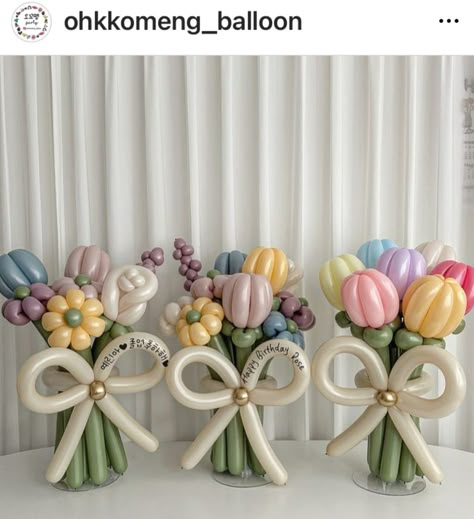 Balloon Flowers Bouquet, Spring Balloon Decorations, Balloon Bouquet Ideas, Flower Balloons Diy, Balloon Flower Bouquet, Balloon Flower Decorations, Balloon Decorations Diy Tutorials, Flower Balloons, Balloon Bouquet Diy