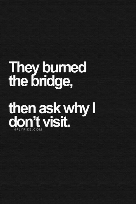 They burned the bridge then ask why I don't visit Quotes Family, Toxic Family, Visual Statements, Family Drama, Toxic People, Quotable Quotes, Family Quotes, The Bridge, Just Saying