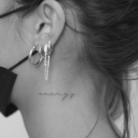 Neck Tattoo Quote, Small Neck Tattoos For Women, Dainty Neck Tattoo, Small Neck Tattoo, Word Neck Tattoos, White Rose Tattoo, Black And White Rose Tattoo, Neck Tattoos For Women, Energy Tattoo