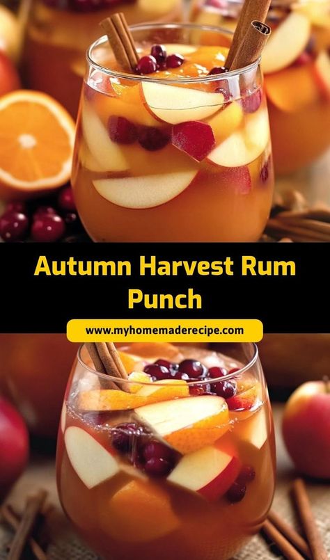 Warm up your fall gatherings with this Autumn Harvest Rum Punch! A perfect blend of seasonal spices, rum, and fresh fruit, this punch is festive, refreshing, and sure to be a crowd-pleaser. Ideal for cozy nights or holiday parties! #AutumnHarvestPunch #RumPunch #FallCocktails #HolidayDrinks #SeasonalSips Harvest Apple Cider Punch, Fall Crock Pot Drinks, Alcoholic Fall Punch Recipes, Thanksgiving Whiskey Punch, Fall Alcoholic Punch For A Party, Old Fashion Punch Recipe, Thanks Giving Punch Alcoholic, Autumn Punch Recipes, Harvest Punch With Alcohol