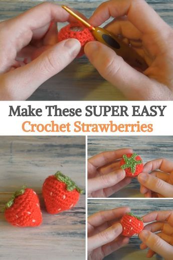 How To Crochet Strawberries, Crochet Strawberries Pattern Free, Easy Crochet Strawberry, Mini Strawberry Crochet Pattern Free, Crocheted Strawberry Pattern, Small Strawberry Crochet Pattern, Crochet Strawberry Keychain Pattern, Crochet Strawberry Tutorial, Crochet Strawberry Amigurumi