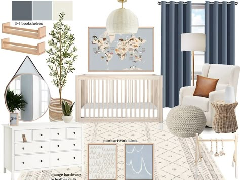 Blue Waynes Coating Ideas, Navy And Light Blue Nursery, Gray And Blue Nursery, Nursery Ideas With Wallpaper, Blue And Grey Nursery Boy, Dusty Blue Nursery Boy, Cozy Boy Nursery, Blue And Green Nursery Boy, Baby Blue Nursery Boy