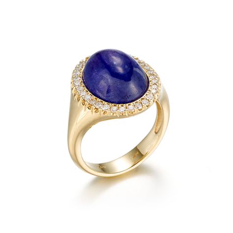 Our classic ring showcases an oval tanzanite cabochon framed with shimmering diamonds. Since 1861, Gump's has been a destination for jewelry that is distinctive and timeless. Featuring only the finest materials, each piece is a statement of elegance. Tanzanite cabochon, 9.00ctw. Diamonds, 0.30ctw. 14-karat yellow gold. Classic Gold Tanzanite Jewelry, Gold Tanzanite Jewelry With Brilliant Cut, Brilliant Cut Round Tanzanite Jewelry, Oval Tanzanite Cabochon Jewelry, Brilliant Cut Round Tanzanite Gemstones, Tanzanite Diamond, Tanzanite Ring, Cabochon Ring, Classic Ring