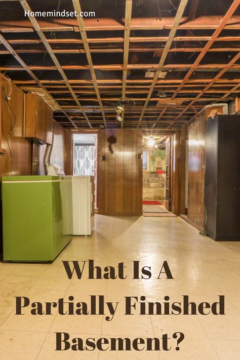 You may have wondered, what is a partially finished basement? We answer this and cover everything you need to know! Unfinished Basement Decorating Ideas, Partial Basement Finish, Finishing Basement Stairs, Basement To Bedroom, Partially Finished Basement Ideas, Unfinished Basement Makeover, Unfinished Basement Ceiling, Partially Finished Basement, Basement Diy