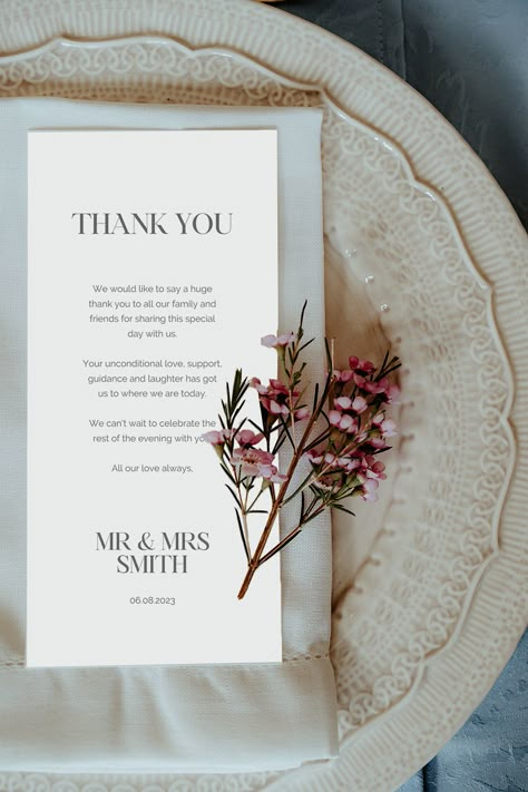 Minimalist Wedding Table, Note Printable, Thank You Template, After The Wedding, Wedding Signage, Wedding Stationary, Place Setting, Paper Template, Minimalist Wedding