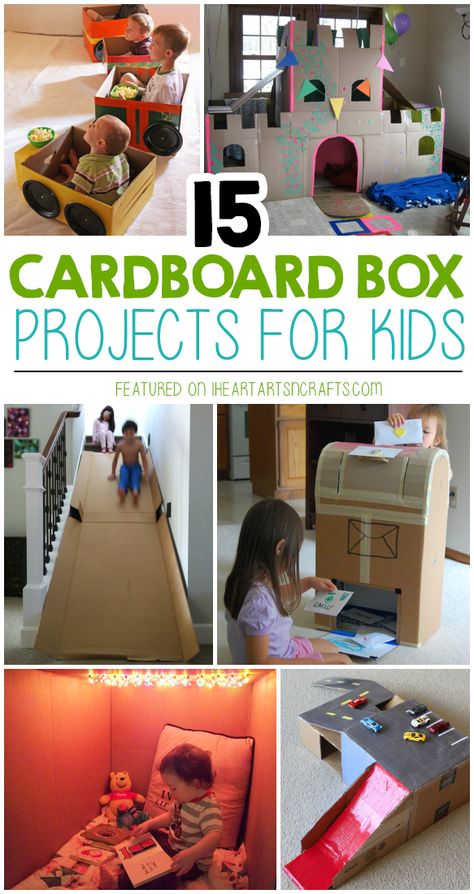 15 Super Fun Cardboard Box Projects For Kids Cardboard Box Obstacle Course, Box Activity For Preschool, Box Toys Diy Cardboard, Box Play Ideas, Cardboard Boxes Kids, Toddler Entertainment, Box Activities, Cardboard Play, Cardboard Box Crafts