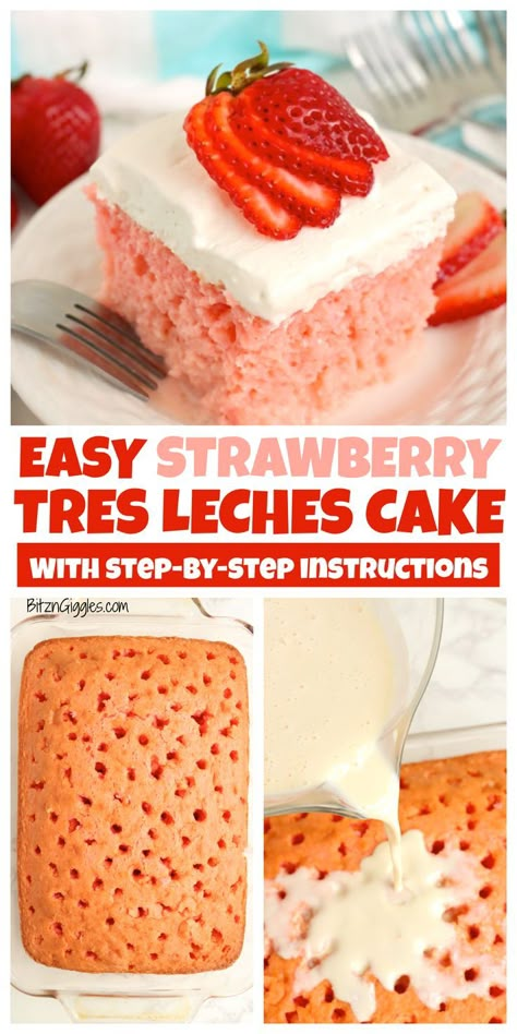 Strawberry Tres Leches Cake, Strawberry Tres Leches, Tres Leches Recipe, Apple Chocolate, Strawberry French Toast, Strawberry Cake Easy, Tres Leches Cake Recipe, Fresh Strawberry Recipes, Sweet Milk