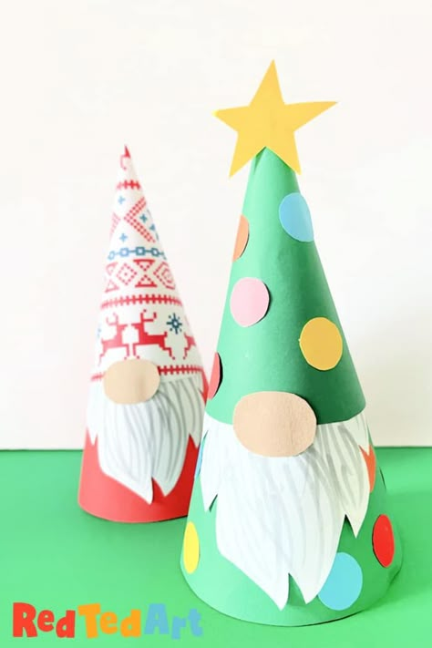 3d Paper Christmas Gnomes - Red Ted Art - Kids Crafts Christmas Art For Kids, Construction Paper Crafts, Preschool Christmas Crafts, Paper Craft Ideas, Fun Christmas Crafts, Christmas Paper Crafts, Christmas School, Preschool Christmas, Christmas Gnomes