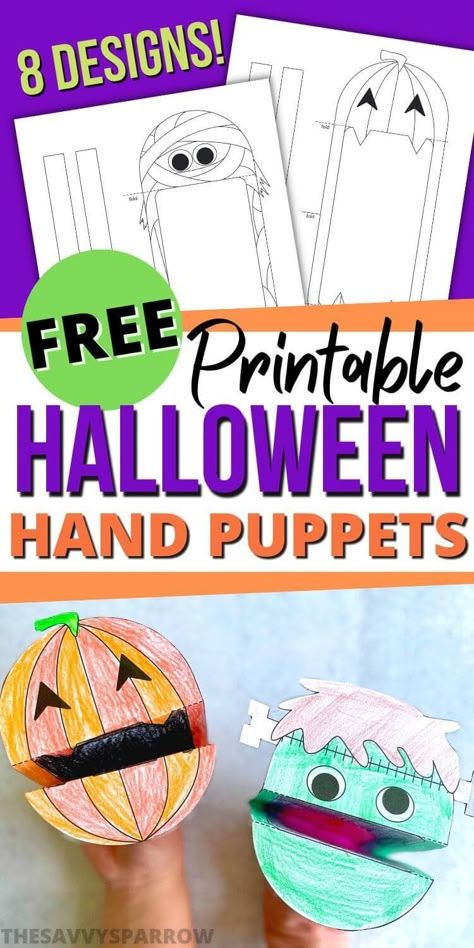 Looking for easy Halloween crafts for kids to make? These free printable Halloween puppets come with 8 different templates to choose from like mummy, pumpkin, skeleton, and scarecrow puppets! Just color and cut out the Halloween craft templates, fold, and attach the handles. Super fun and easy Halloween coloring crafts! Halloween Puppets, Halloween Classroom Crafts, Halloween Class Party, Free Printable Halloween, Halloween Crafts Preschool, Puppets For Kids, Halloween Classroom, Halloween Arts And Crafts, Halloween Preschool