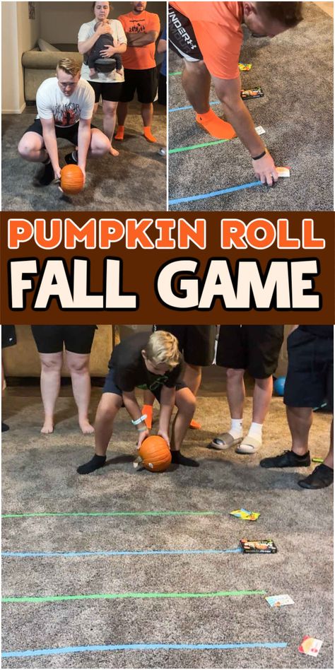 This fun pumpkin roll fall party game will have people rolling pumpkins to win prizes! It's fun, easy to setup, and great for any age! One of the best fall party games out there! Preschool Fall Carnival Games, Pumpkin Relay Race, Fall Party Ideas For Teens, Fall Party School, Pumpkin Party Games, Poke A Pumpkin Game, Fall Minute To Win It Games, Fall Games For Teens, Fall Fest Ideas