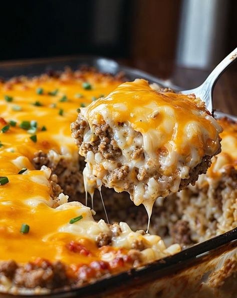 Savor the comfort of a Cheesy Ground Beef and Rice Casserole! Easy, hearty, and flavorful, it's a family favorite for any night. #Casserole #ComfortFood #CheesyRecipe #FamilyDinner #OnePotMeal Cheese Ground Beef Rice Casserole, Recipes With Ground Meat Easy, Easy Casserole Recipes Ground Beef, Beef Rice And Cheese Casserole, Hamburger Rice Cream Of Mushroom Soup, Rice And Burger Casserole, Beef And Rice Dinner Recipes, Simple Ground Beef Casseroles, Hidden Valley Ranch Cheesy Ground Beef And Rice Casserole