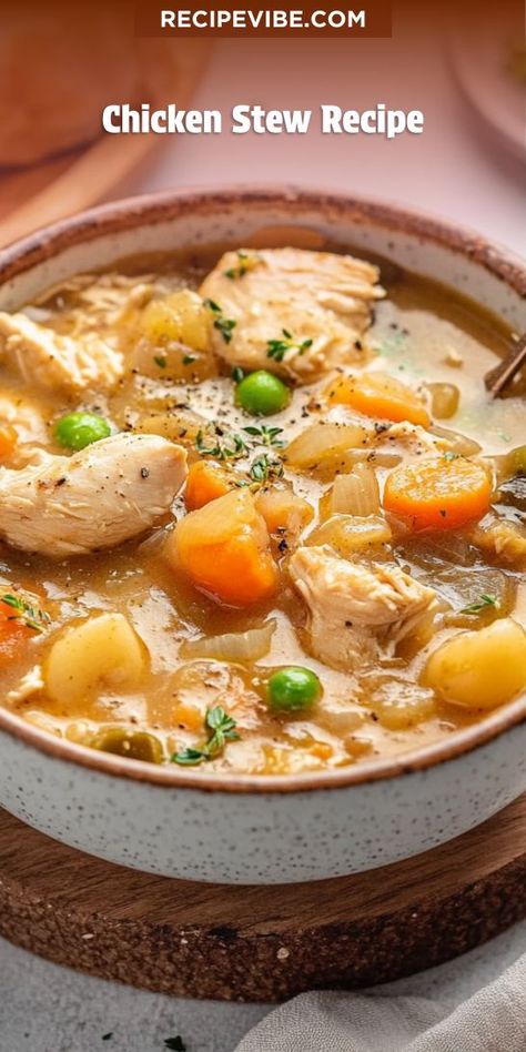 Craving a hearty yet light dinner option that’s packed with flavor? This Chicken Stew Recipe is the answer, combining tender chicken and fresh vegetables for a deliciously wholesome meal. Don’t forget to save this recipe for those busy weeknights when you need something quick and comforting! Hearty Chicken And Vegetable Soup, Chicken Stew Crock Pot Recipes, Chicken Stew With Tomatoes, Chicken Soup Or Stew Recipes, Chicken And Veggie Stew, Chicken Stew Keto, Chicken And Barley Soup Recipes, Chicken Vegetable Stew Crockpot, Stovetop Chicken Stew