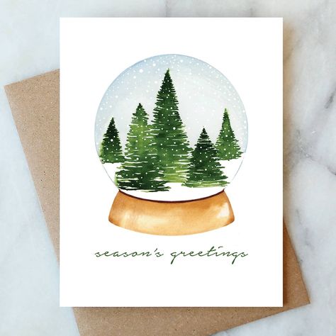 Snow Globe Holiday Card. Beautiful hand painted, watercolor, Holiday Card. Perfect Sentiment for the Season to celebrate Christmas, Hanukkah, and New Years. A2 (4.25" x 5.5"). digital print Brown craft envelope. Blank inside. Painted Christmas Cards, Watercolour Cards, Craft Envelope, Cards Watercolor, Christmas Card Art, Watercolor Christmas Cards, Card Crafts, Holiday Greeting, Christmas Print