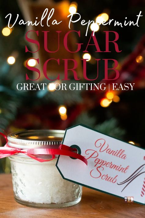 This homemade vanilla peppermint sugar scrub recipe is easy, using ingredients you may already have! Perfect for exfoliating the whole body! Peppermint Hand Scrub, Easy Sugar Scrub Recipe, Christmas Sugar Scrubs, Hand Scrub Recipe, Diy Gift For Friends, Hand Scrub Diy, Hand Scrub Homemade, Sugar Hand Scrub, Vanilla Scrub