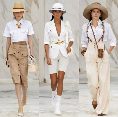 Safari Fashion Editorial, Chic Safari Outfits, Cute Safari Outfits, Safari Aesthetic Outfit, Safari Outfit Women Africa, Dubai Safari Outfit, Safari Adventure Outfit, Safari Chic Outfits, Safari Fashion Women