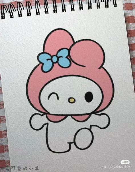 Kawai Drawing Easy, Sanrio Doodle Art, Sanrio Cute Drawing, Cute Sanrio Drawings, Sanrio Drawing, Sanrio Drawings, Easy Cartoon Drawings, Cute Easy Doodles, Easy Love Drawings