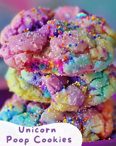 Explore our Unicorn Poop Cookies recipe to create a perfect blend of colorful sprinkles and creamy white chocolate chips. Try it now! Unicorn Poop Cookies, Swirl Cookies, Unicorn Poop, Kids Meal, Kid Desserts, Magical Rainbow, Edible Glitter, Rainbow Swirl, Easy Baking Recipes