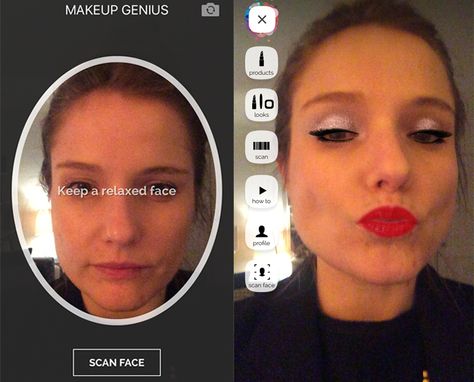 Did you know that there are a number of apps out there that promise to give you believable makeovers? Yes: As in, actually apply virtual makeup to a picture of your face. It sounded too good (and fun) to be true. I decided to investigate, trying out four free makeup apps. Here's what I discovered. App #1: Modiface MakeUp After aligning dots (for guidelines) on your lips, eyes, and brows, Modiface allows you to do a virtual makeover by selecting from a wide range of cosmetics — foundation, ey... Virtual Makeup, Makeup App, Smart Mirror, Apply Makeup, My Makeup, Free Makeup, Mirror Mirror, Makeup Brands, How To Apply Makeup