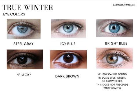 Figuring out your seasonal color analysis and think you might be a true winter? This ultimate guide to the cool winter season will help you confirm it! From True Winter color palette guide, true winter makeup, true winter outfits, and true winter celebrities, it has everything you need to shine in your best colors. Included: true winter lipstick, true winter hair color, true winter olive skin, true winter aesthetic | cool winter | seasonal color analysis | true winter black woman | true winter Winter Skin Color Palette, Cool Winter Eyes, Winter Eye Pattern Color Analysis, Cool Winter Palette Makeup, Winter Color Palette Celebrities, True Winter Lipstick Colors, Cool True Winter Color Palette, Cool Winter Makeup Palette, Cool Winter Lipstick Colors