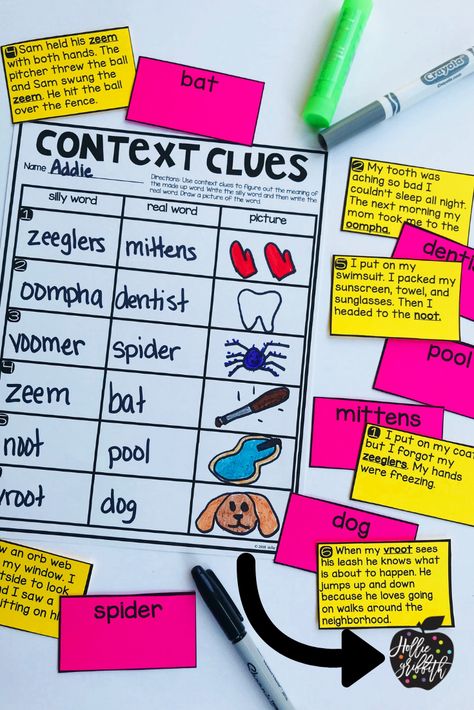 Context Clues Games, Context Clues Activities, Vocabulary Journal, Unknown Words, Ela Centers, Partner Games, Silly Words, Making Inferences, Third Grade Reading