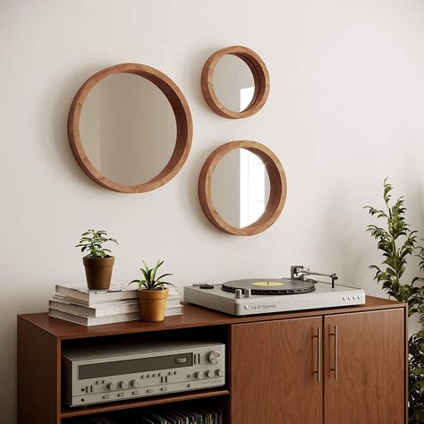 Wall Mirrors Decor Ideas, Mirror Wall Decor Living Room Modern, Wall Mirror Decor Living Room, Round Wall Mirrors, Round Wood Mirror, Farmhouse Wall Mirrors, Mirror Decor Ideas, Mirror Decor Living Room, Round Mirror Decor