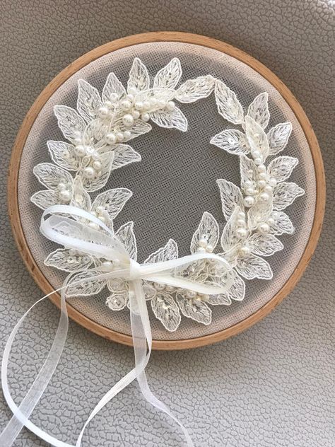 Wedding Ring Pillow,İvory Lace Ring Pillow Lace Wedding Ring, Embroidered Ring, Ring Pillow Lace, Wedding Ring Bearer Pillow, Wedding Ring Bearer, Wooden Embroidery, Ring Pillows, Embroidered Leaves, Ring Pillow Wedding