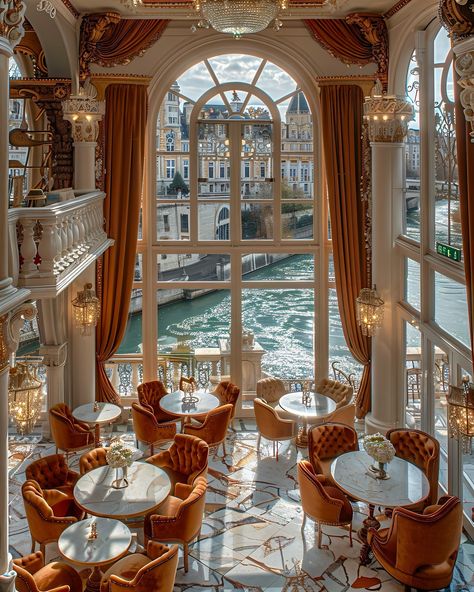 French Chateau Homes, Luxury Restaurant Interior, Castle House Design, Art Nouveau Interior, Cafe Concept, Hotel Inspiration, Hotel Concept, Paris Luxury, Luxury Restaurant