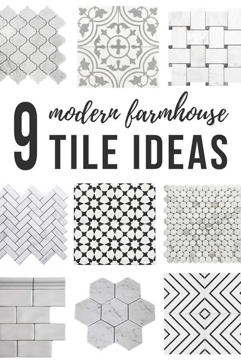 9 Modern Farmhouse Tile Ideas (+ How To Tile A Floor) -I especially love the black and white cement tile option! These neutral tile options are so perfect for the modern farmhouse style. #tile #tiles #tileflooring #bathroom Modern Farmhouse Tile, How To Tile, Farmhouse Kitchen Backsplash, Neutral Tile, Tile Options, Farmhouse Tile, Tile Remodel, Farmhouse Remodel, White Cement