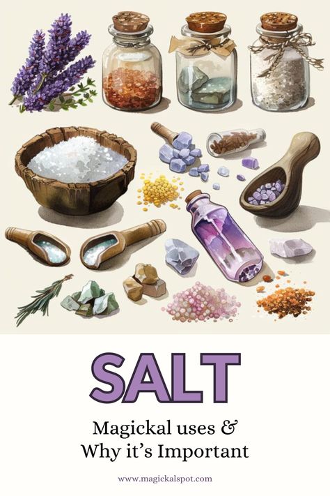 Purify and protect with 'Salt: How it’s Used in Magick & Why it is Important' 🧂✨. Discover salt's powerful role in cleansing spaces, forming protective barriers, and anchoring rituals. Learn why this ancient mineral is a cornerstone in magical practices for its grounding and purifying properties. Ideal for those seeking to incorporate elemental earth magic into their daily life and sacred space. 🌿🛡️ #SaltMagic #PurificationRituals Salt Uses Witchcraft, Epsom Salt Witchcraft, Witch Salt Recipes, Salt Magical Properties, Salt In Witchcraft, Salt Spells, Salt Magick, Witch Salt, Purple Salt